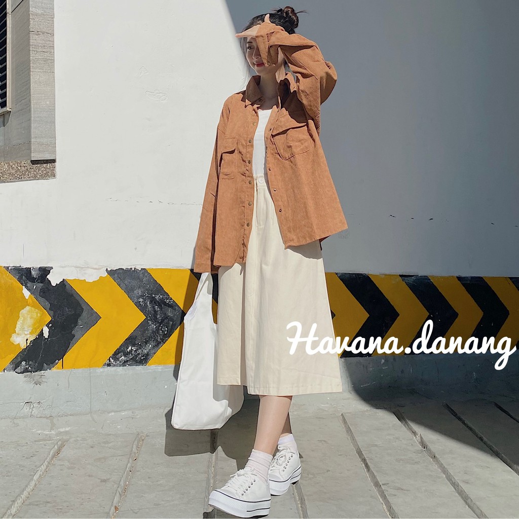 Chân váy kaki dài, chân váy suông chất kaki mềm AB79