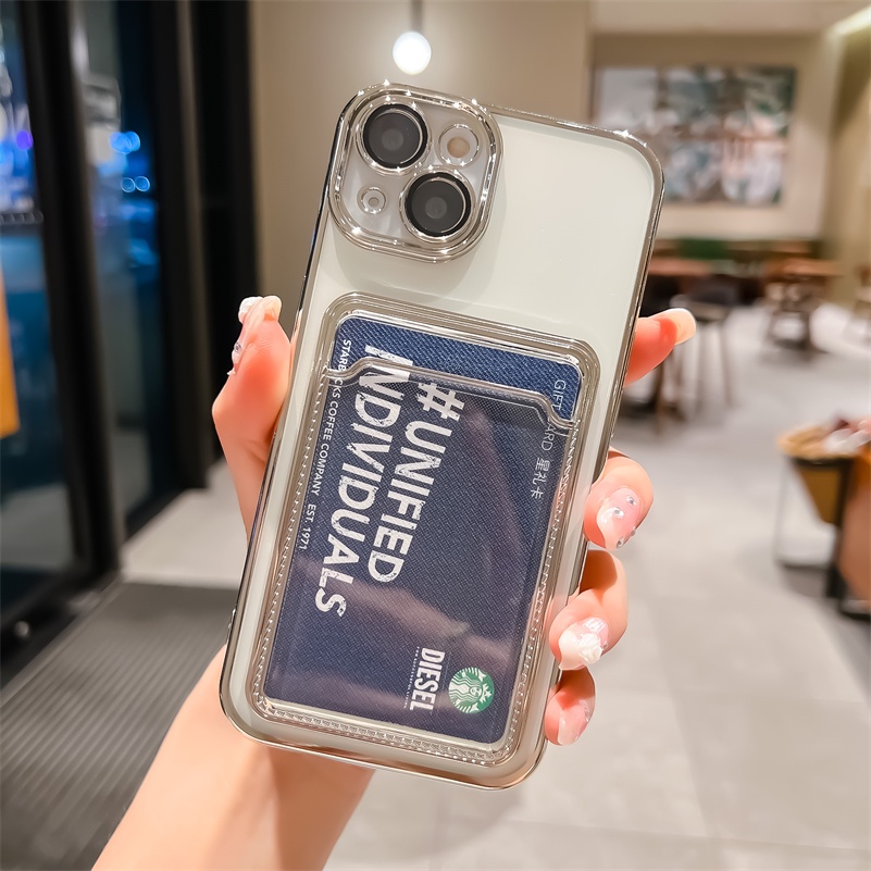 Ốp Điện Thoại TPU Mềm Trong Suốt Mạ Điện 6D Có Ngăn Đựng Thẻ Cho iPhone 13 12 11 Pro Max X Xr Xs Max SE 8 7 6 6s Plus