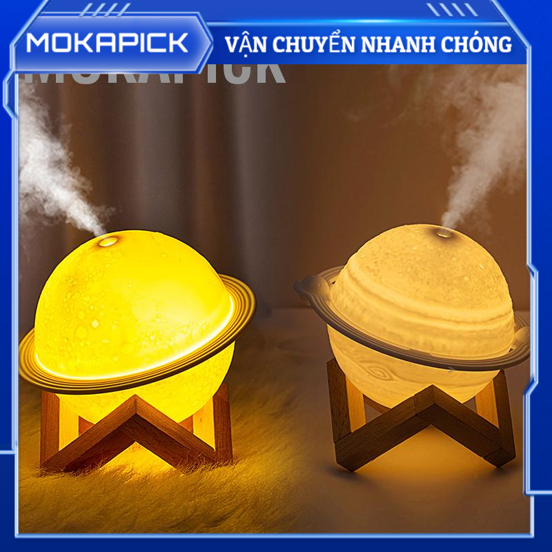Mokapick Máy tạo ẩm bằng đèn mặt trăng sương có sạc USB với LED ban đêm cho phòng ngủ
