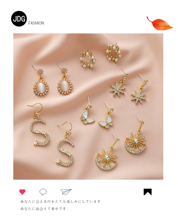 Khuyên tai đính kim cương nhân tạo mạ vàng đơn giản quý phái