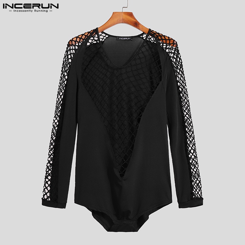 INCERUN Bộ Áo Liền Quần Dài Tay Cổ Chữ V Xuyên Thấu Gợi Cảm Cho Nam