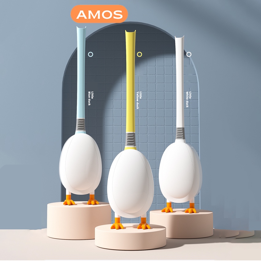 Cọ toalet vịt siêu yêu, Cọ rửa bồn cầu toilet AMOS gắn tường tạo hình chú vịt ngộ nghĩnh chất liệu silicone siêu mềm mại