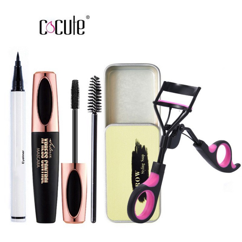 Set 5 Dụng Cụ Trang Điểm Mắt Cocute Gồm Kẻ Mắt Lỏng 2g+Mascara 10g+Xà Phòng Lông Mày 3.5g+1 Cọ Chải Mày+Kẹp Bấm Mi | BigBuy360 - bigbuy360.vn
