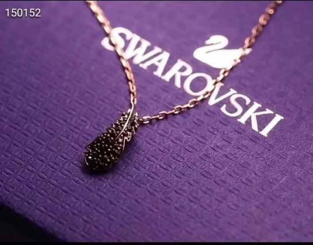 Set hoa tai dây chuyền lông ngỗng đen SWAROVSKI CHÍNH HÃNG 5509722