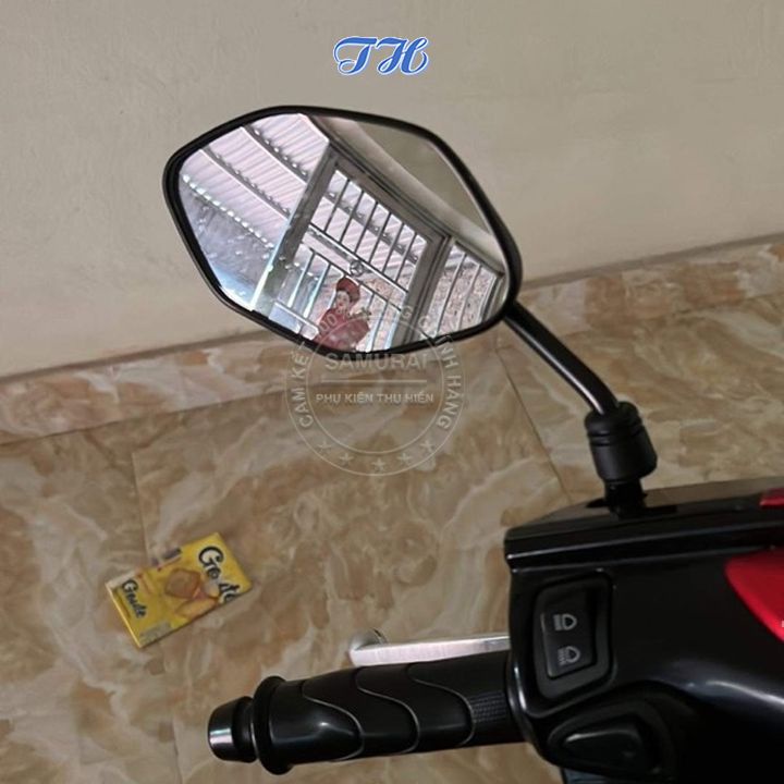 Kính xe máy thời trang, gương chiếu hậu mẫu AB vân carbon chân lùn lắp được mọi loại xe chân kính 10ly zen thuận