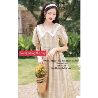 RN356_Rập giấy may đầm cổ sen nữ