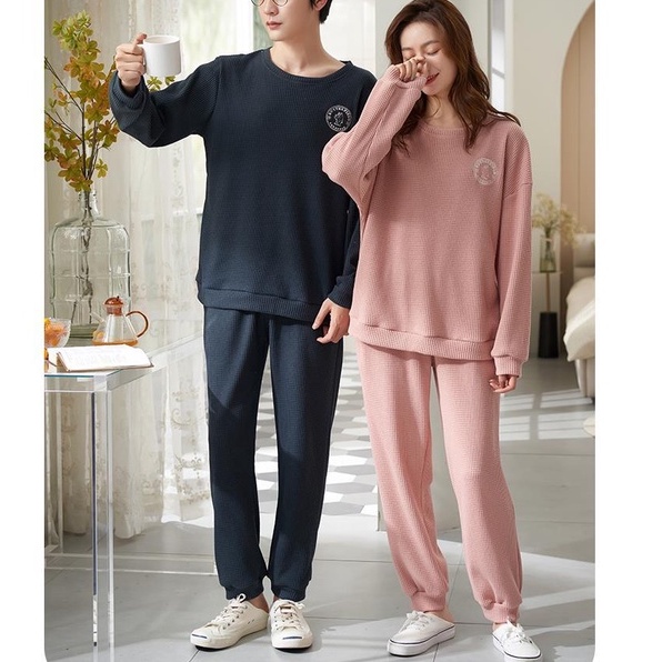 Pijama Bộ Đồ Ngủ Cặp Đôi Quần Áo Đôi Nam Nữ Dài Tay Dày Mặc Ở Nhà Vải Cotton Mùa Xuân Thu Đông Đi Chơi BODODOI13