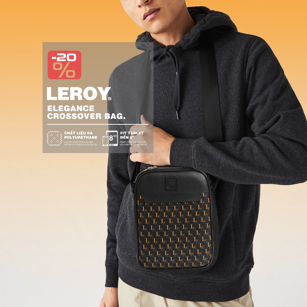 Túi đeo chéo da polyurethane cao cấp Leroy Elegance Crossover Bag - Fit được các loại thiết bị điện tử tới 8inch