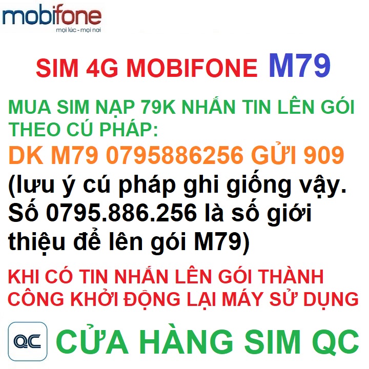 Sim 4G mobifone 1000phút mobi 20 phút liên mạng 4GB duy trì 79k