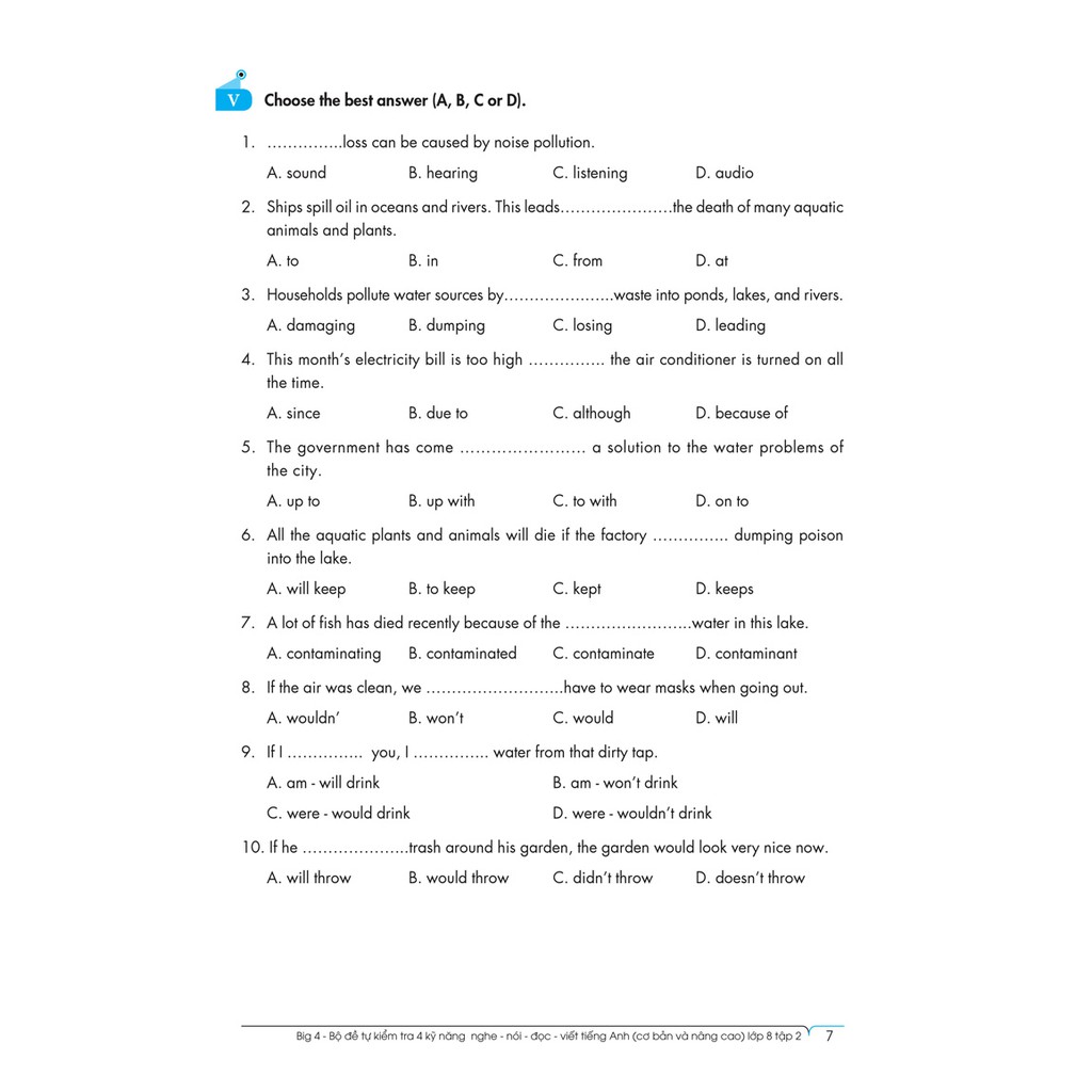 Sách Big 4 Bộ đề tự kiểm tra 4 kỹ năng Nghe - Nói - Đọc - Viết (Cơ bản và nâng cao) tiếng Anh lớp 8 tập 2