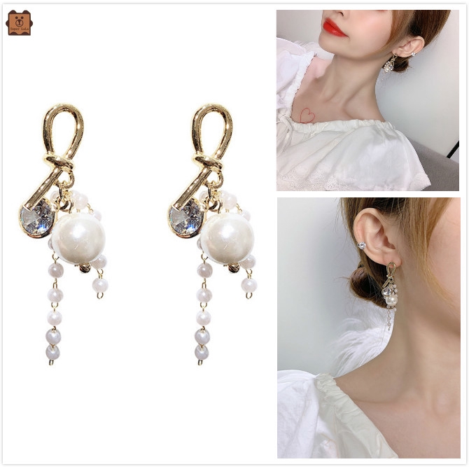 Khuyên tai dáng dài đính đá pha lê phong cách Hàn Quốc dành cho nữ