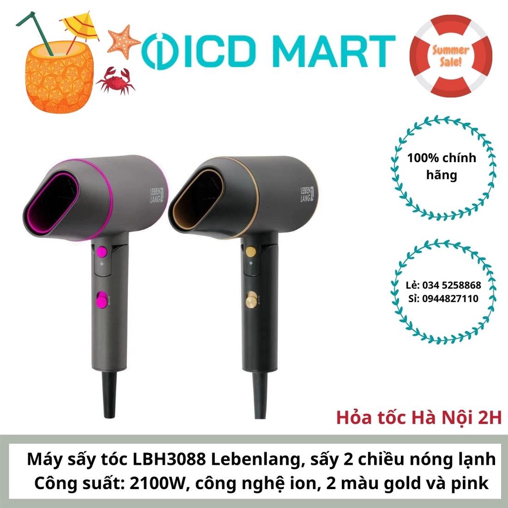 Máy sấy tóc Lebenlang 2 chiều nóng lạnh, gấp gọn tiện lợi, chống xơ rối tóc bằng công nghệ ion, 2100W - LBH3088G