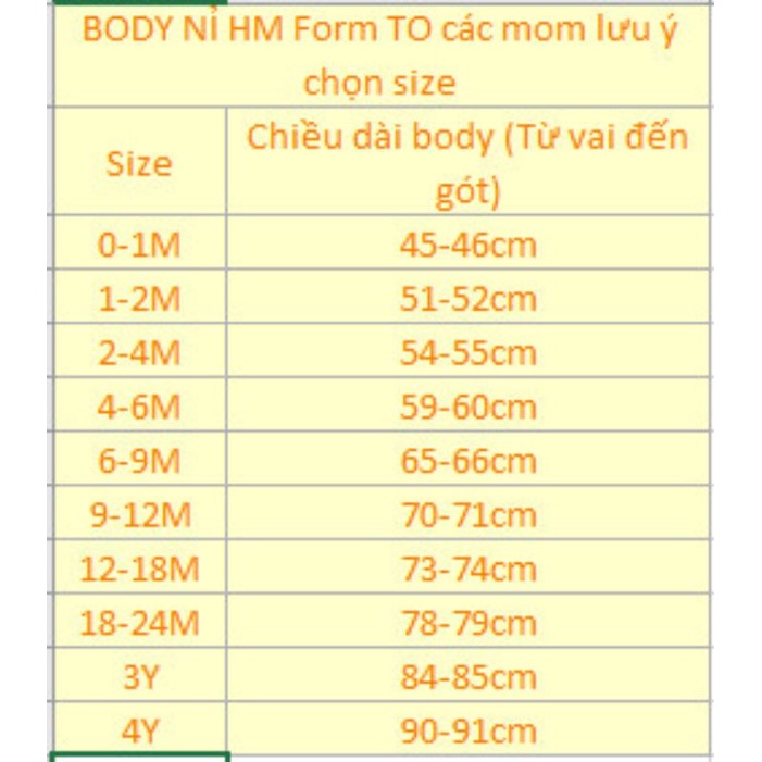{PHẦN 2/2}Body nỉ nhung HM size 9-12-18m 3y 4y