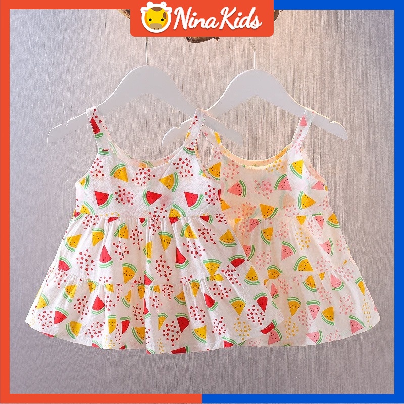 Đầm Yếm In Họa Tiết Phong Cách Hàn Quốc Thời Trang Mùa Hè Cho Bé Gái 0-4 Tuổi