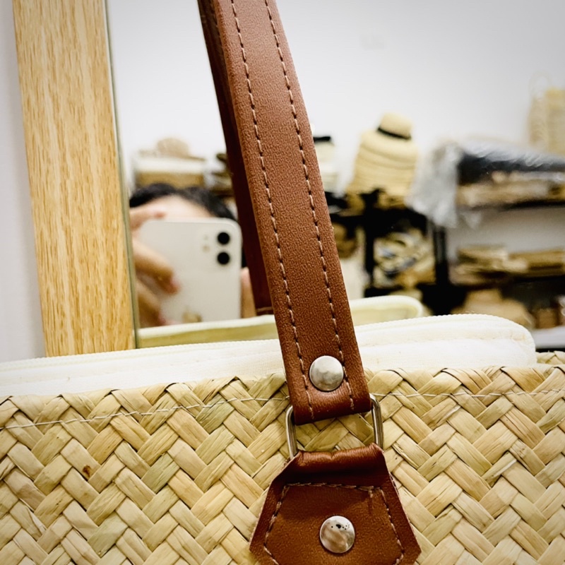 Túi Cói To Cỏ Bàng Đeo Vai Dây Da Đi Biển, Công Sở Phom Vuông Vắn Siêu Xinh
