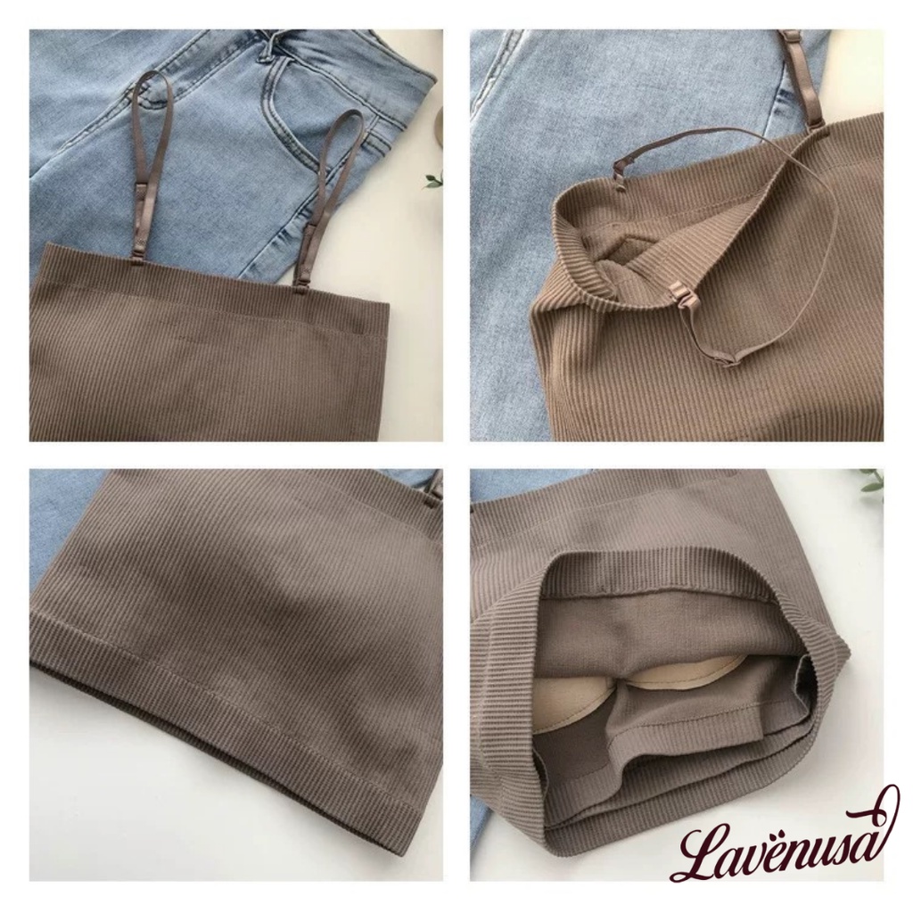 Áo 2 dây nữ có mút ngực croptop quây gân tăm freesize 40-60kg LAVENUSA AL34