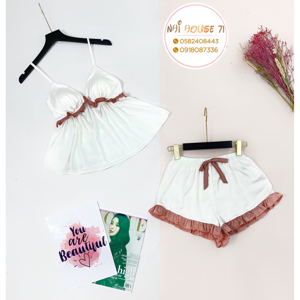 [FREESHIP 50K] Bộ Mặc Nhà Nhistore -Bộ Quần Ngắn Áo 2 Dây Cúp Ngực Phối Bèo Sexy Freesize Dưới 57kg | BigBuy360 - bigbuy360.vn