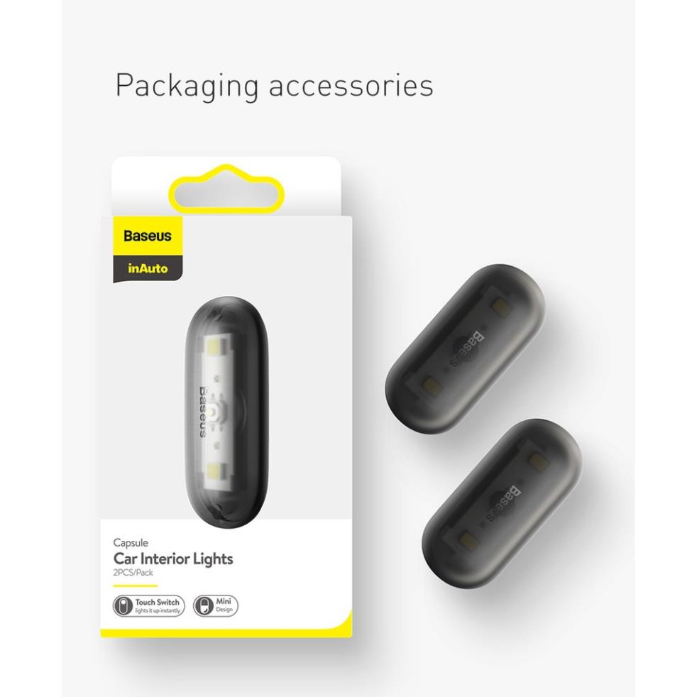 Bộ 2 Đèn LED Baseus Bỏ Túi Từ Tính Cảm Ứng Chạm Cho Đèn Trong Xe Hơi_TOPBUY24HMall