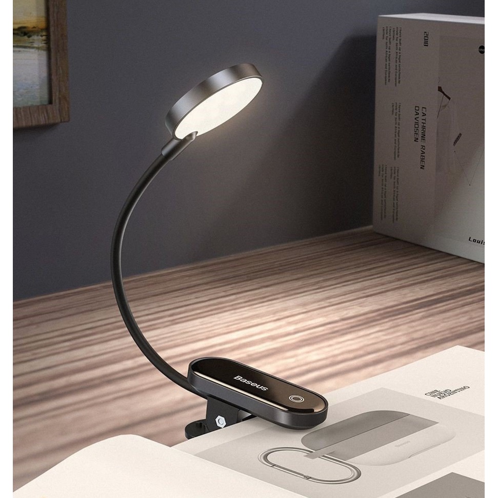 Đèn đọc sách mini, pin sạc tiện dụng Baseus Comfort Reading Mini Clip Lamp (Dịu mắt, chân kẹp, 3 mức sáng, 350mAh, 24h)