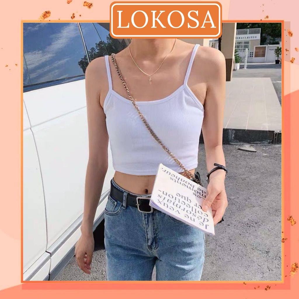 Áo Croptop 2 Dây LOKOSA Croptop Kiểu Nữ Thun Ôm Body Áo Cr Hai Dây Ngắn Sexy Đẹp Jennie Hàn Quốc Giá Rẻ Trắng Đen AO022