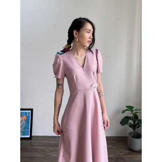 ĐẦM CỔ V ĐẮP CHÉO ĐÍNH HOA - D1136