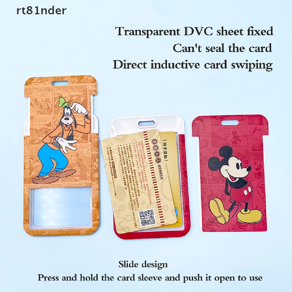 DISNEY Rt Bao Đựng Thẻ ID / Thẻ ID Bằng Nhựa Trong Suốt Họa Tiết Chuột Mickey Minnie Nhỏ Gọn Có Dây Trượt Cho Học Sinh