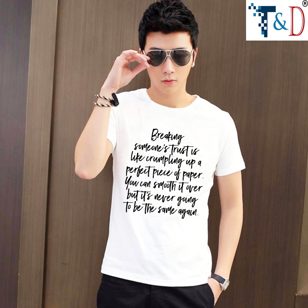 Áo thun nam NBK tay ngắn chất cotton phối hình in chữ.