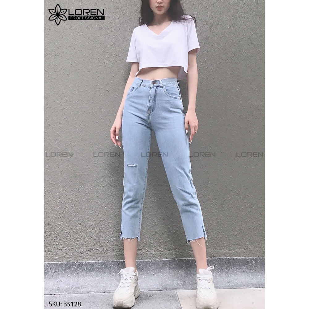 Quần jean baggy LOREN xẻ lai xanh B5128