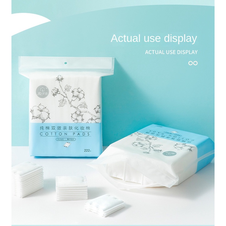 Hộp 222 Miếng Bông Tẩy Trang Ba Lớp Bằng cotton Nguyên Chất Thân Thiện Với Da Ướt Và Khô