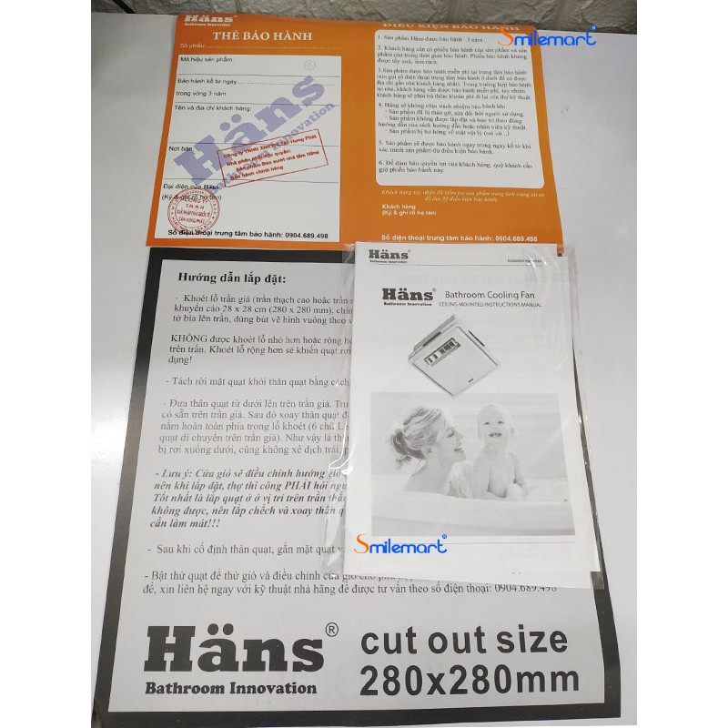 Quạt mát âm trần Hans H10S (điều khiển công tắc)