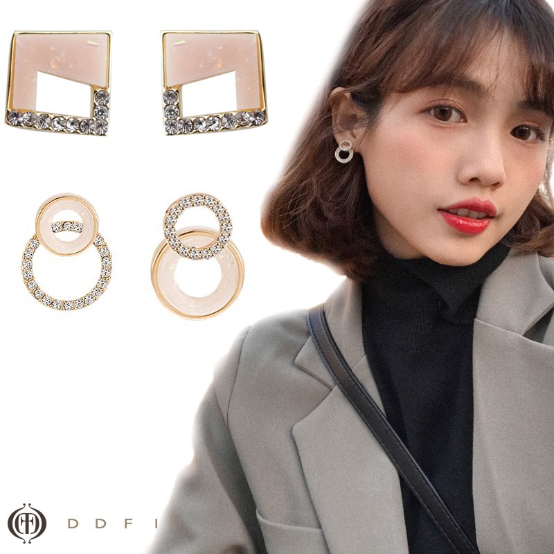 Hoa tai hình vuông/tròn thiết kế đính đá thời trang cho nữ F2D07