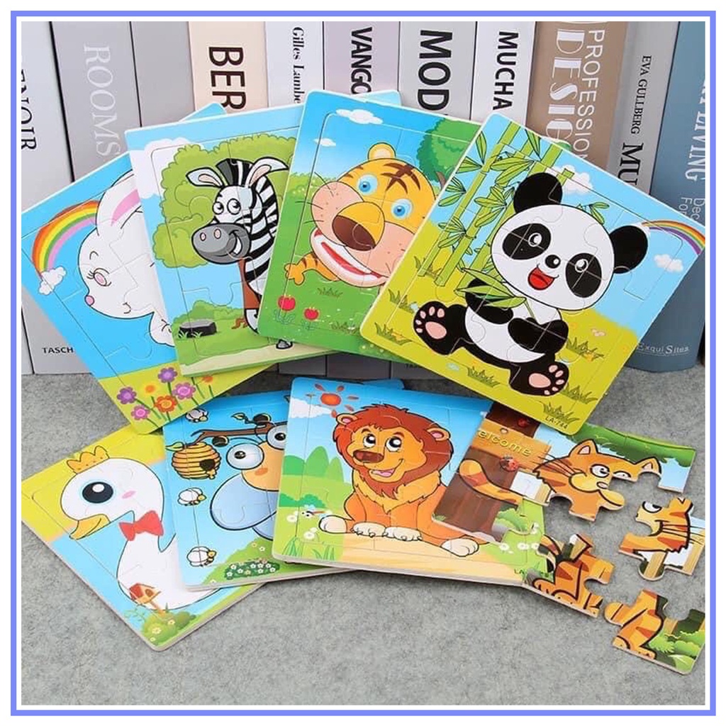 Đồ chơi xếp hình, tranh ghép gỗ 9 mảnh ngộ nghĩnh Loại Dày To kt: 15*15cm