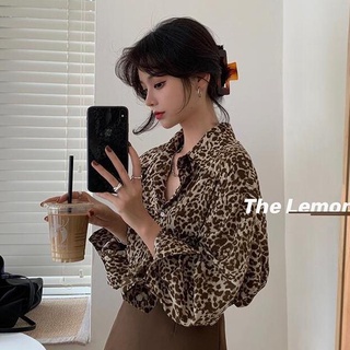 Áo sơ mi họa tiết da báo phong cách retro thời trang cho nữ