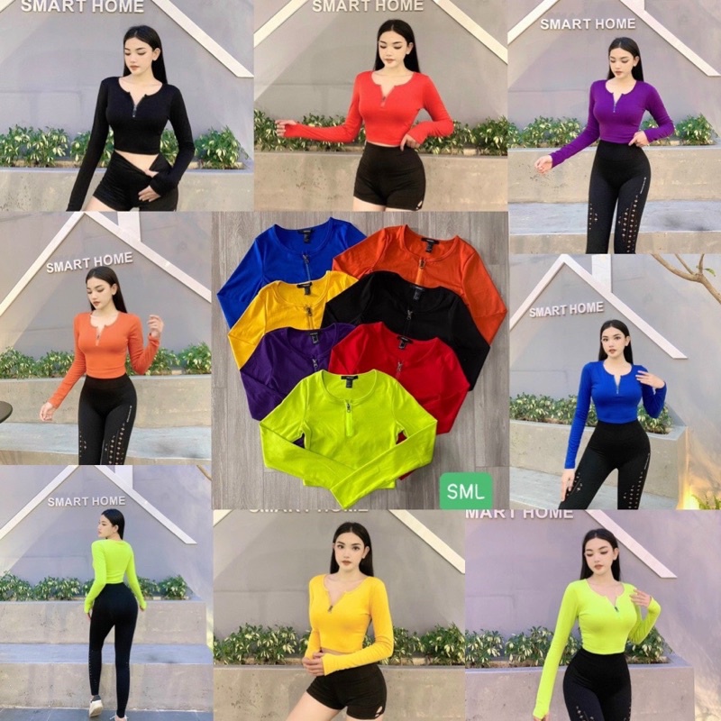 ÁO CROP KHOÁ TAY DÀI GYM,THỂ THAO,YOGA