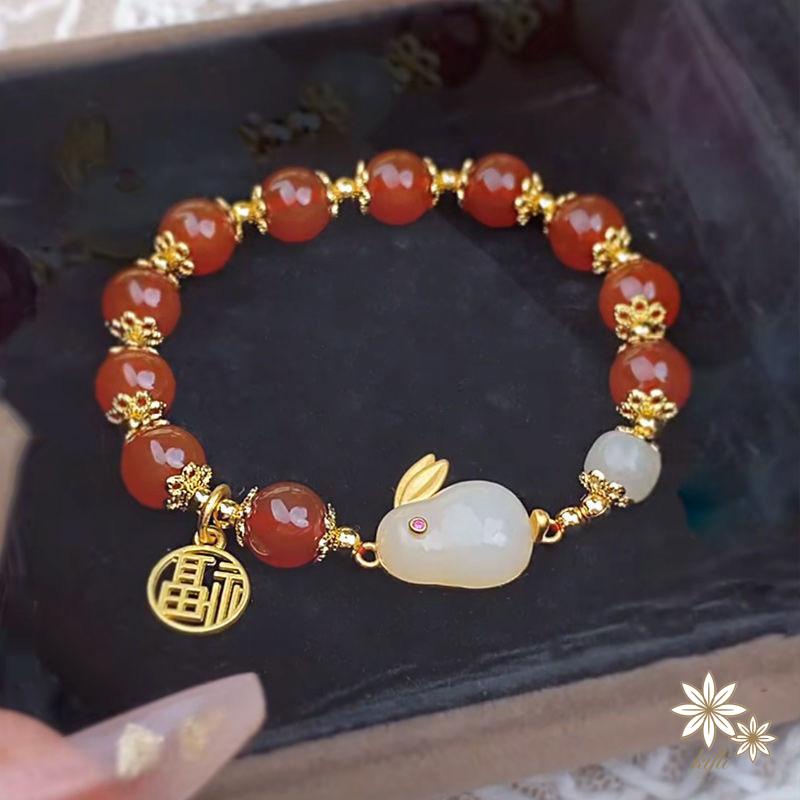 Vòng Tay Hạt Ngọc Bích Đỏ Hình Thỏ Thời Trang Cao Cấp Thích Hợp Làm Quà Tặng Valentine