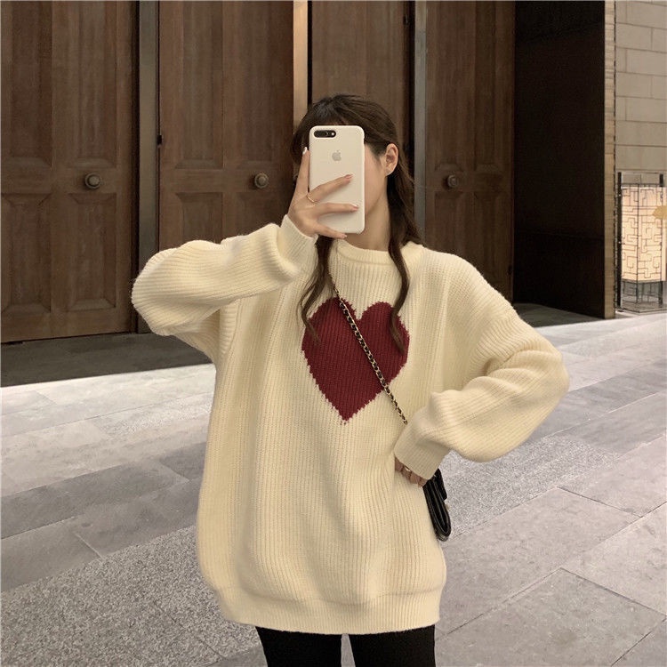 Áo Len Tay Dài Cổ Tròn Form Rộng Phong Cách Hàn Quốc Cho Nữ