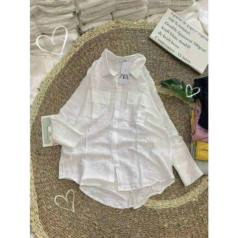 áo sơ mi tay dài nắp túi 2 bên ngực chất đũi mềm