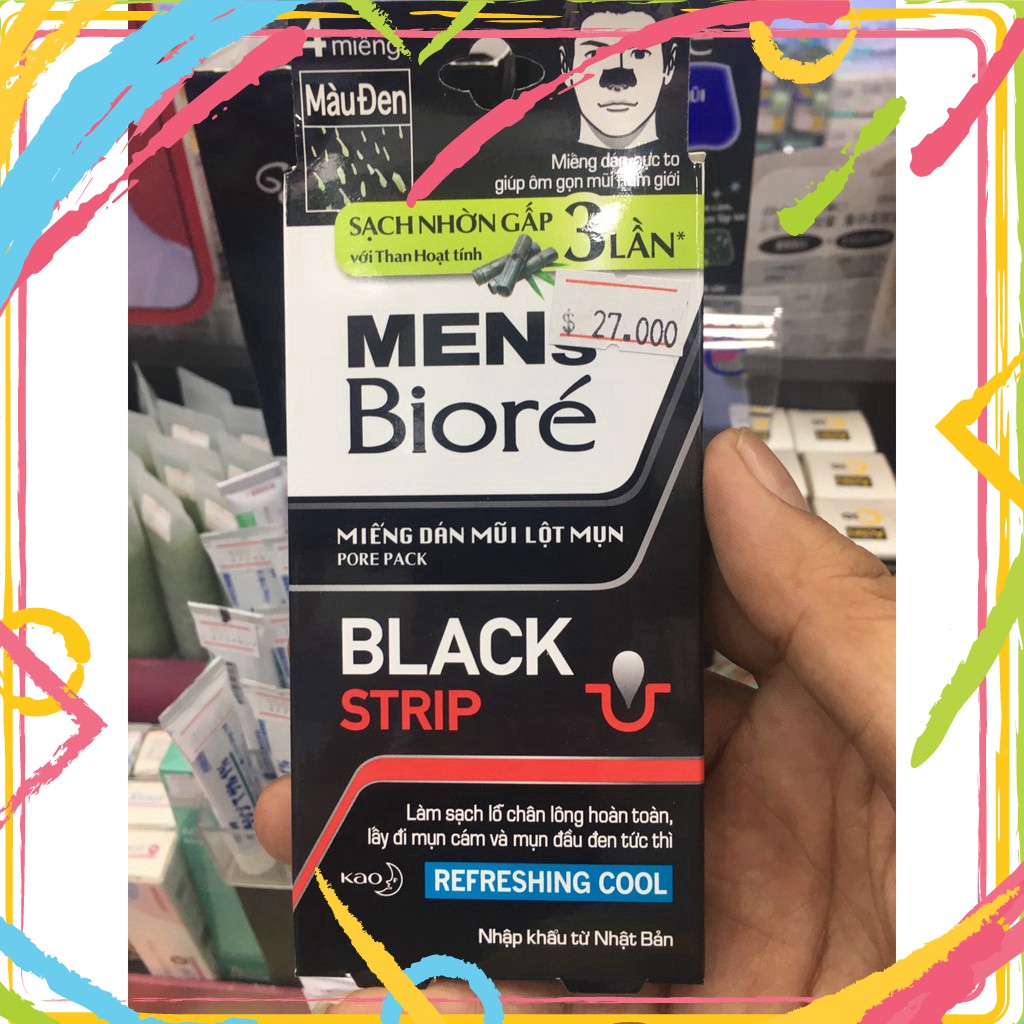 Miếng Dán Mũi Lột Mụn Than Hoạt Tính Men's Biore Pore Pack Black Strip (1 hộp/4 miếng)