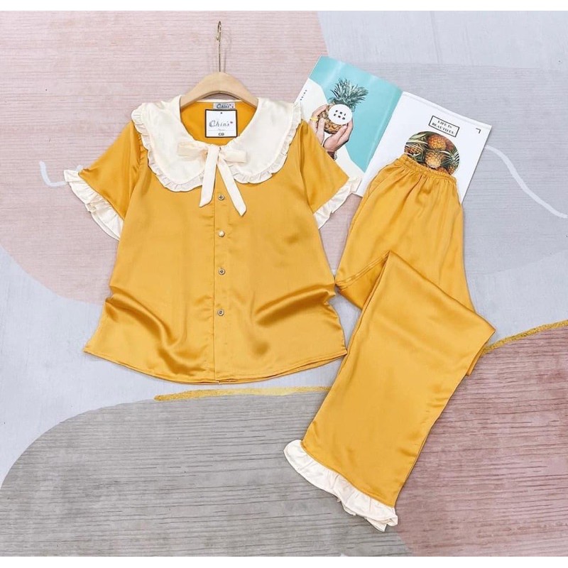 Đồ Ngủ�Đồ Bộ Pijama Lụa Tay Ngắn-Quần Dài Tiểu Thư Dễ Thương 💖 Chất Liệu Satin | BigBuy360 - bigbuy360.vn