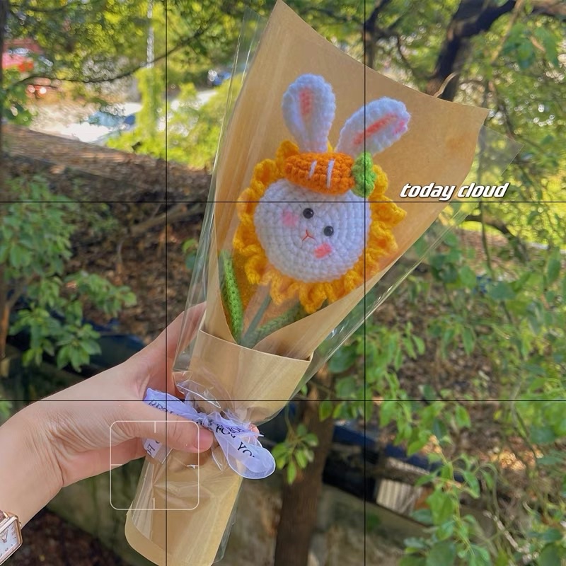 Hoa đầu thỏ len handmade