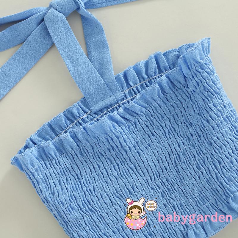 Bộ Áo Hai Dây + Quần Short Màu Trơn Thời Trang Mùa Hè Cho Bé Gái 2-7 Tuổi