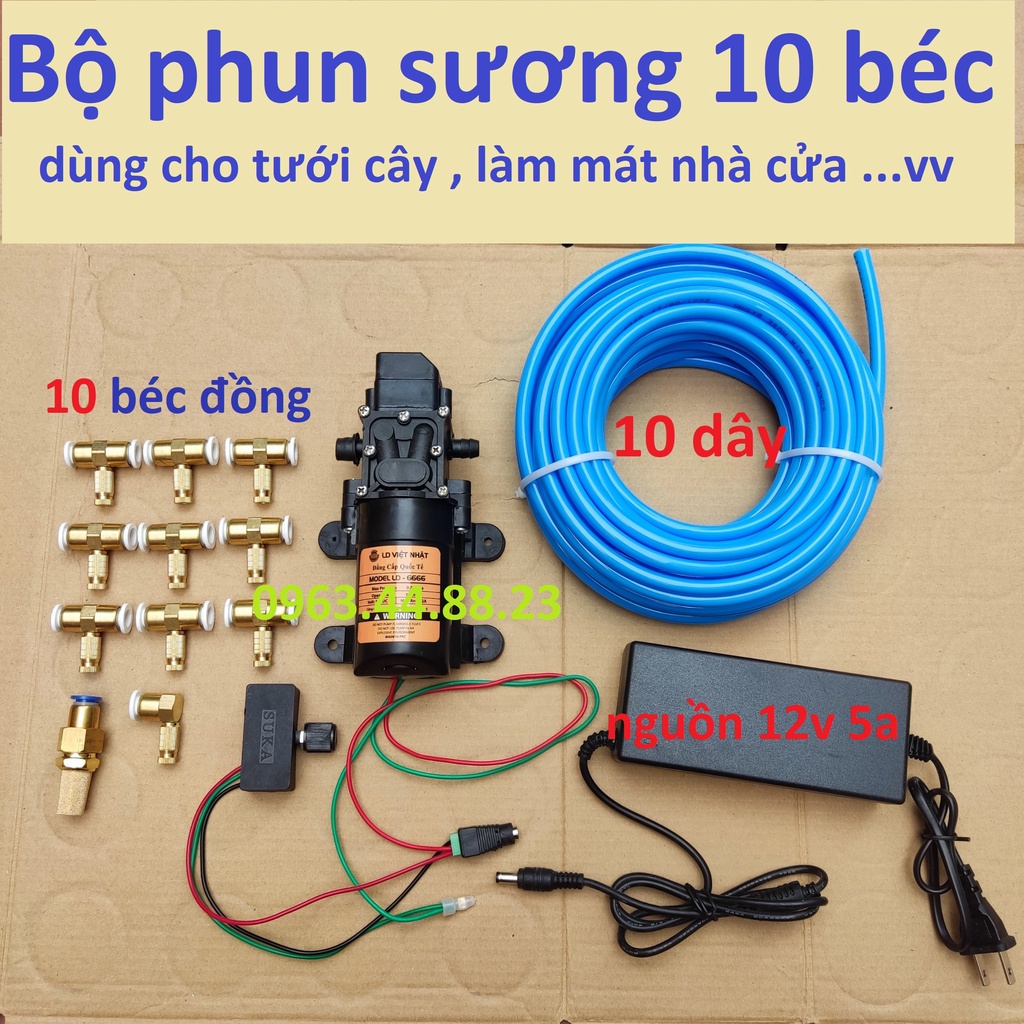 Bộ máy bơm phun sương mini kèm điều chỉnh lượng nước.