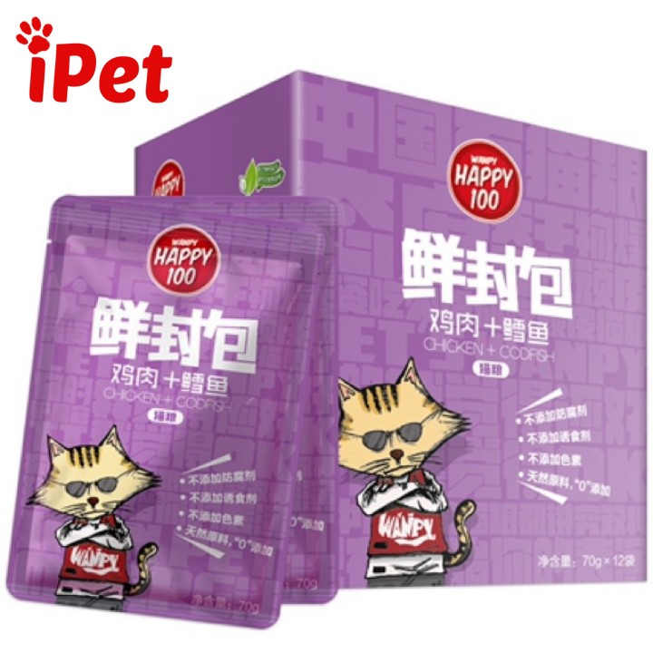 [Mã SKAMPUSH9 giảm 10% đơn 200K] Pate Cho Mèo Wanpy Happy 100 gói 70gr - iPet Shop