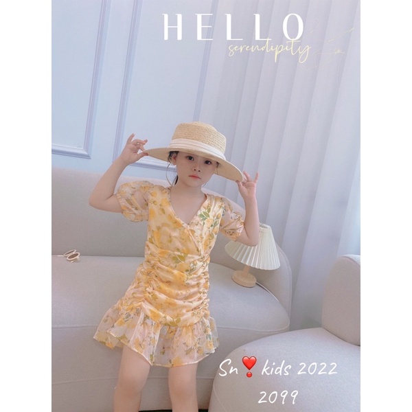 (xả) Váy tơ von hoa hồng nhún bèo cho bé (8-20kg)