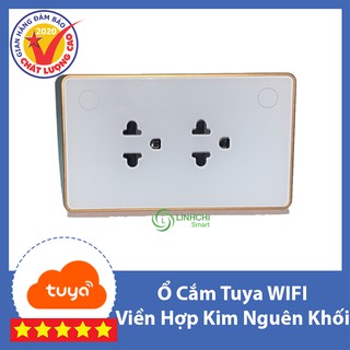 Ổ cắm âm tường chữ nhật  TUYA WIFI Thông Minh Viền Hợp Kim Nguyên Khối tích hợp nút ấn bật tắt thiết bị