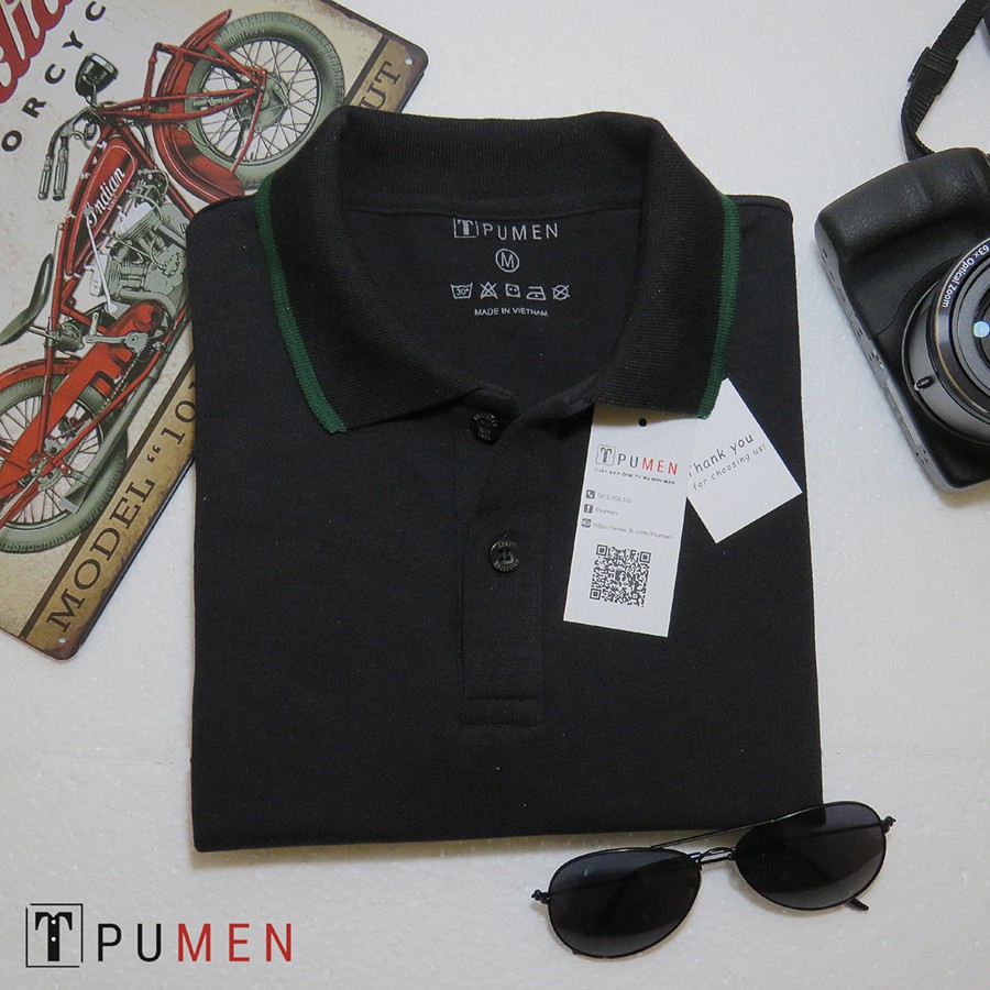 Áo Polo nam cao cấp Đen line xanh | BigBuy360 - bigbuy360.vn