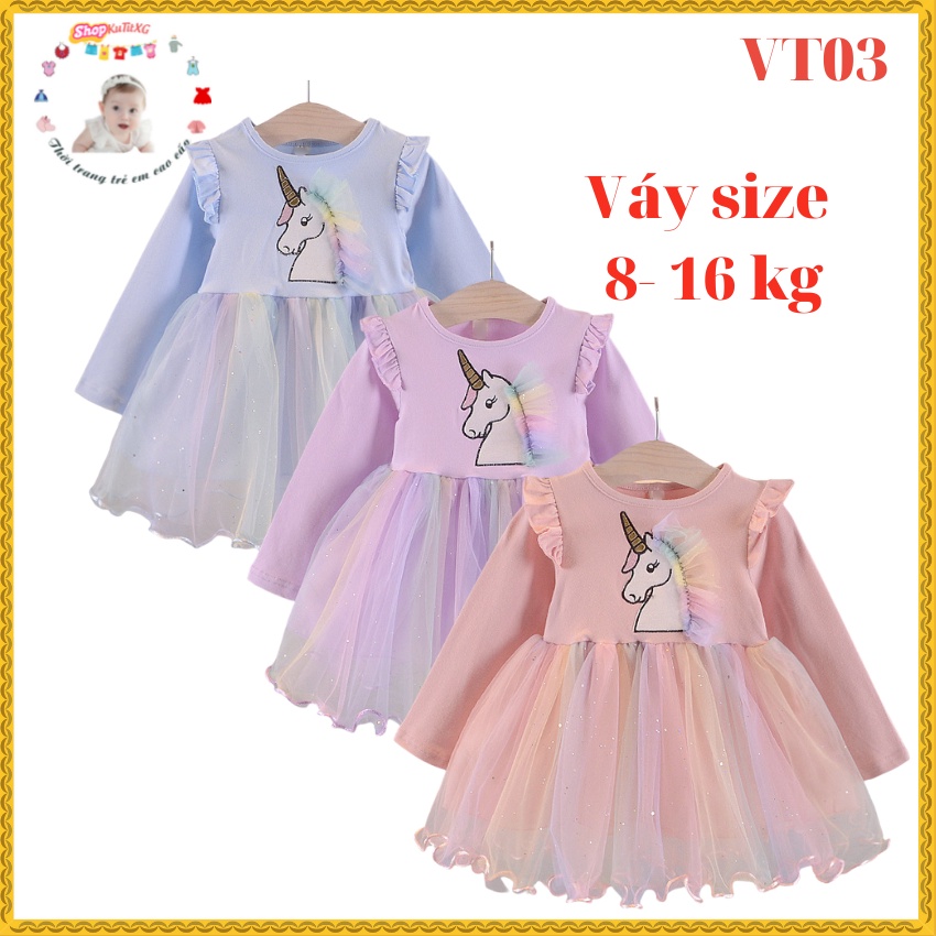 Váy thu đông bé gái họa tiết ngựa thêu chân ren nhiều màu sang trọng  size 1-4 tuổi VT03