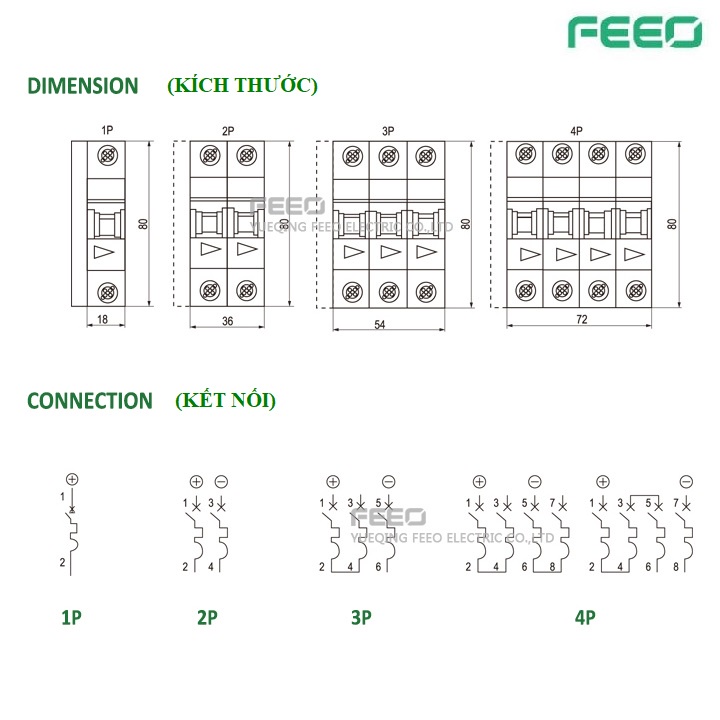 Bộ ngắt mạch MCB DC 550V / 800V / 1000V hãng FEEO dùng cho điện mặt trời - Aptomat, Át DC, cầu dao, thiết bị đóng cắt