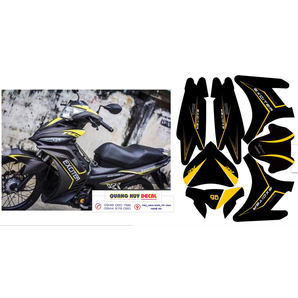 Tem xe exciter 135 đen chỉ vàng, độ team trùm decal xe máy ex dán đời 2011-2014
