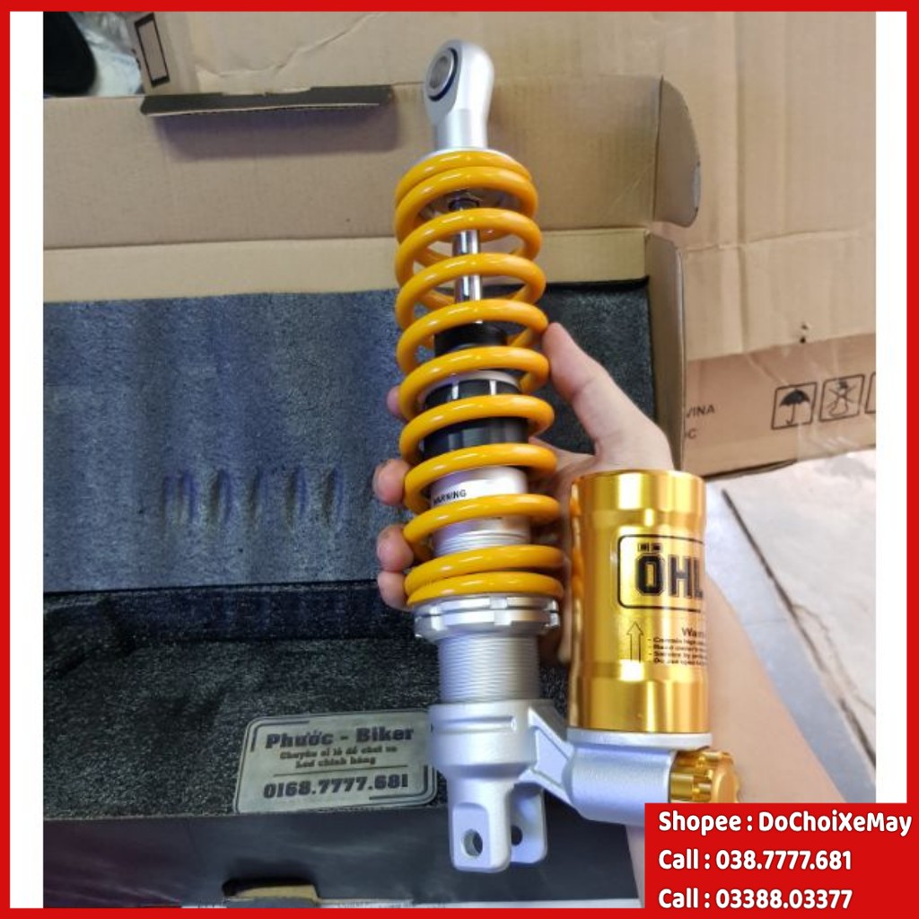 Phuộc ohlins bình dầu Click Vario Luvias Mio núm nhôm, 2 vòng nấc chỉnh